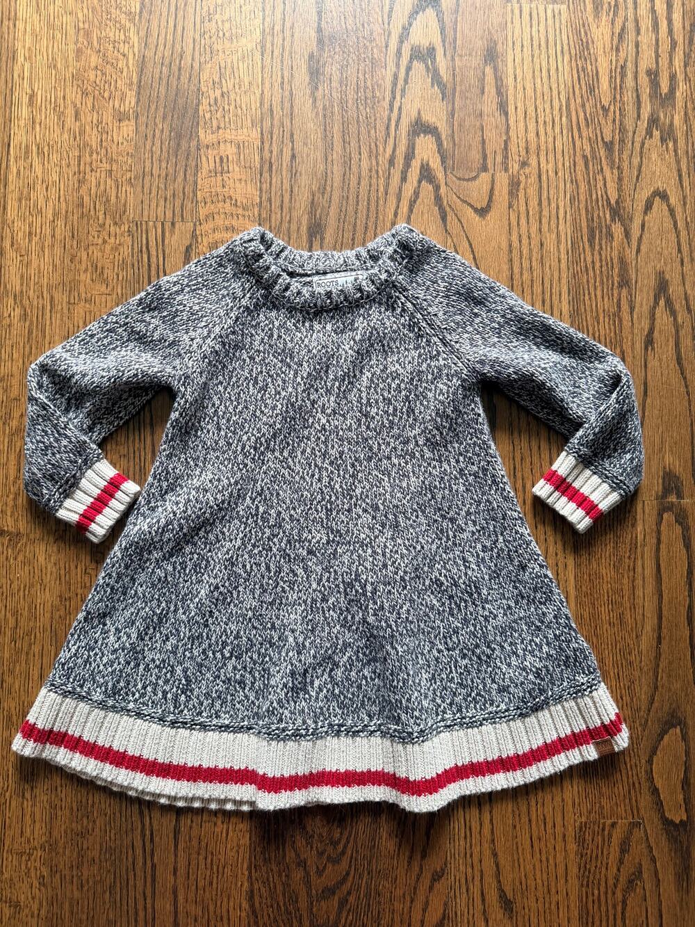 Roots Canada Cabin Salt & Pepper Sock Monkey Thick Warm Cozy Sweater Dress - 3T